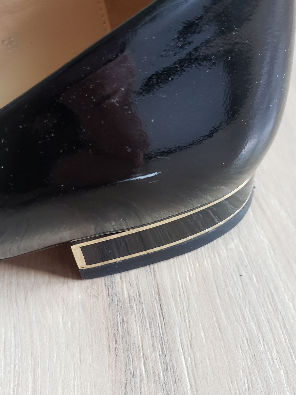 Carlo Pazolini Italian Flats Patent Black Low Heel Ballet Slips Gold Trim Sz 36 - Picture 6 of 11